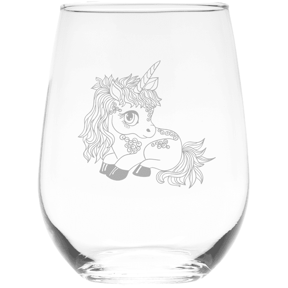 C&M Personal Gifts 17 oz Unicorn Stemless Wine Glass (Style U1)