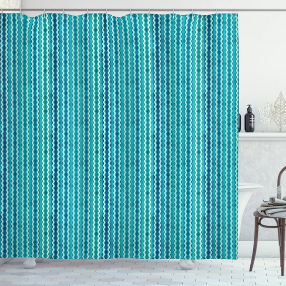 Ambesonne Abstract Shower Curtain, Wavy Stripe Pattern, 69"Wx70"L, Aqua Blue Turquoise