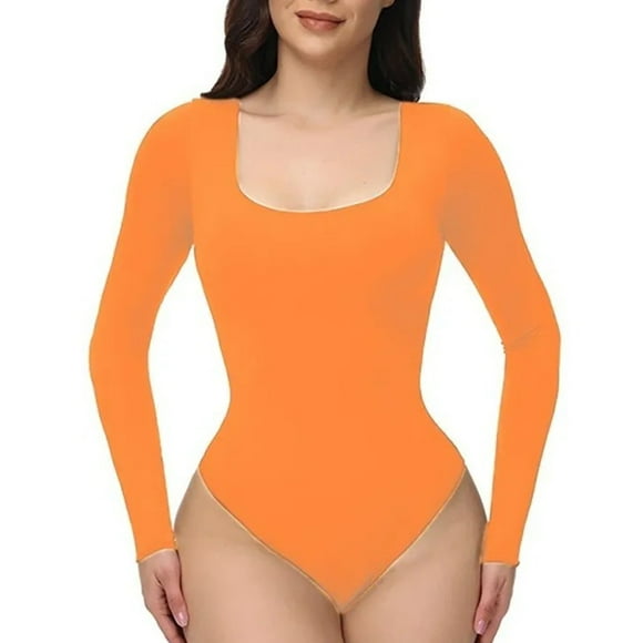 Body de manga larga para mujer, moderno, encantador, ajustado, para bailar, talla L, color naranja