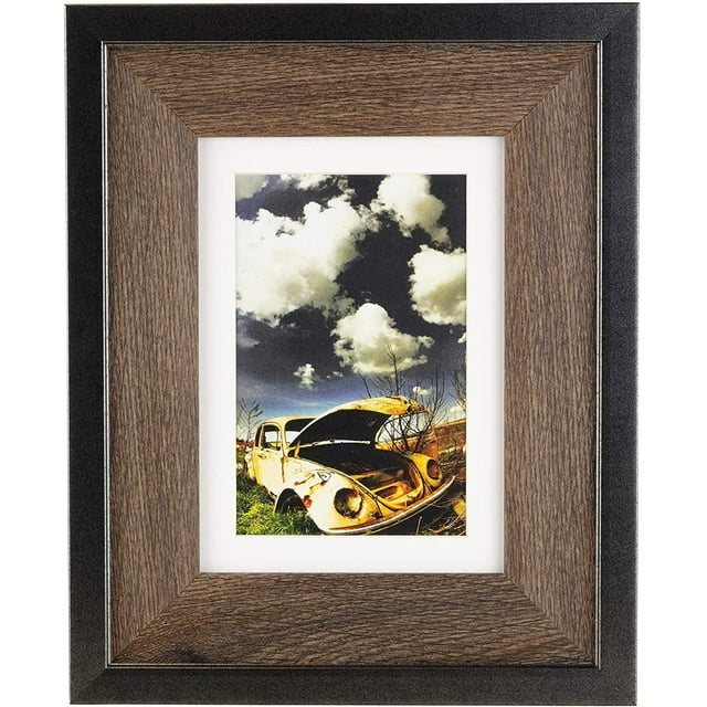 kieragrace Railtown Benton Frame – 5-Inch by 7-Inch, Matted for 4-Inch by 6-Inch, Iron Grey, Walnut Wood