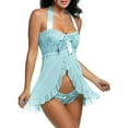 thumbnail image 3 of Gibobby traviesa Lencería Sexy Conjunto de pijama y top sexy de 2 piezas para mujer Pijama de satén con ropa interior de encaje(Azul, XL), 3 of 5