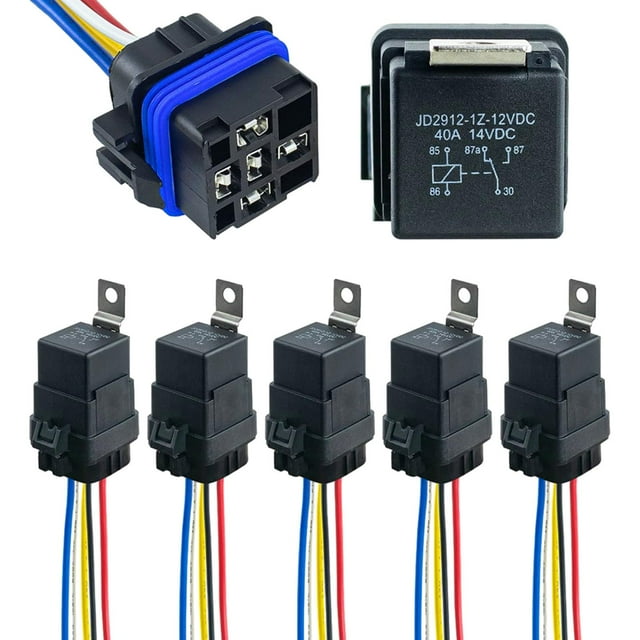 5 piezas relé y arnés impermeables cables de cobre estañado piezas de reparación profesionales relé automotriz relé de alta resistencia para coche 12 VCC 4 pines