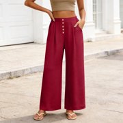 Pounoo Palazzo Pants for Women Elastic High Waist Button Accent Pants for Modern Chic Timeless Elegance Lightweight Airy All-Season Trousers Gift