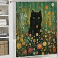 thumbnail image 5 of 4 Pcs Shower Curtain Sets A Black Cat in The Flower Garden Bath Mat U-Shaped Floor Mat Toilet Lid Oval Rug Black Cat And Watercolor Flower Bathroom Decor Set for Bathtub Decor 72inch X 72inch, 5 of 8
