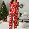 thumbnail image 5 of Drie Womens Christmas Pajamas Christmas Pajamas Sets for Women 2 Piece Lounge Pjs Set Bow Santa Print Short/Long Sleeve Shirt Pants Sets Sleepwear Red,2XL, 5 of 5