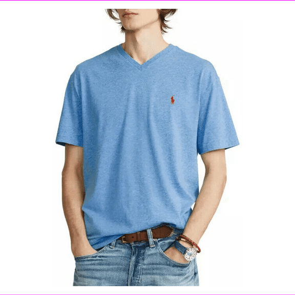 Polo Ralph Lauren Classic Fit Cotton V-Neck T-Shir, 100% Cotton, Blue, S