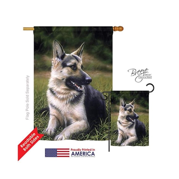 Breeze Decor 10051 Pets German Shepherd 2-Sided Vertical Impression House Flag - 28 x 40 in.