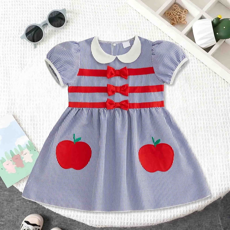 mgoYE Toddler Baby Girl Dress Kids Ribbed Short Sleeve Crewneck Jersey Dress Summer Casual Dresses(Blue,12-18 Months)
