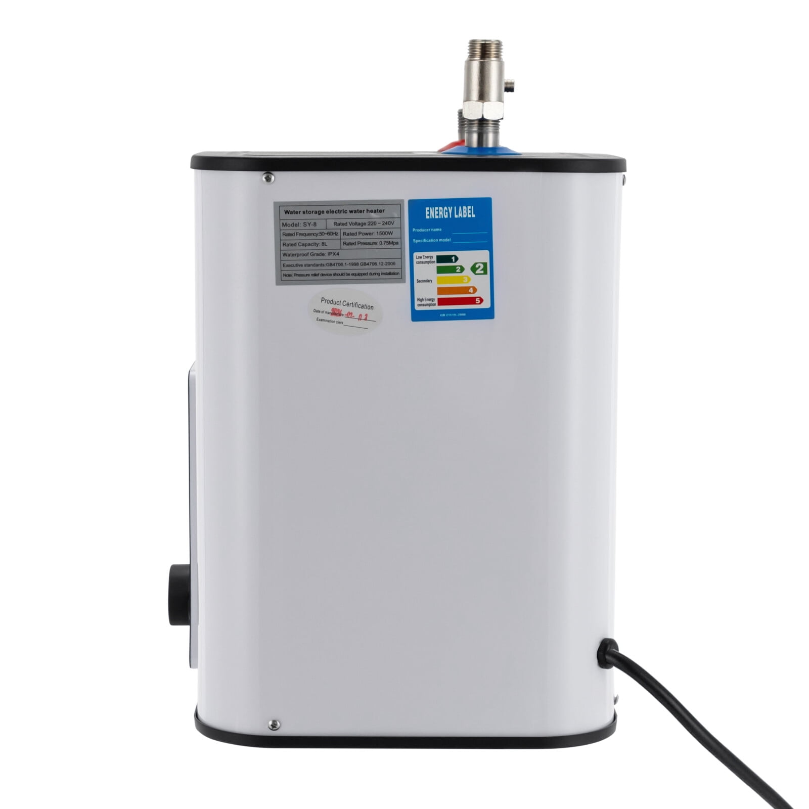 Compact Electric Water Heater 8L,Instant Hot Water Heater 1500W High-Efficiency Stainless Steel Tank Safe & Space-Saving Design for Home Use