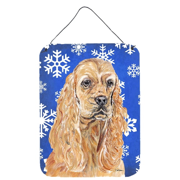 Buff Cocker Spaniel Winter Snowflakes Wall or Door Hanging Prints