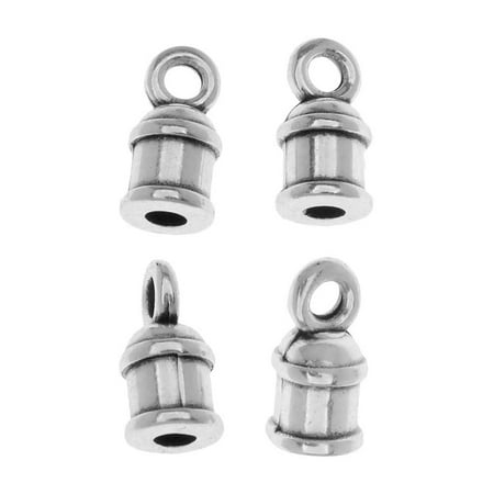 Head Loop End 4 Ply - Cord End Cap with Loop, Fits up to 1.8mm Cord 9.5x5mm, 4 Pieces, Antiqued Silver Plated