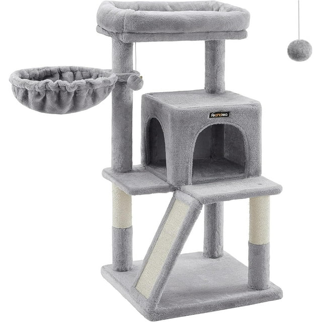 Cat Tree Small Cat Tower with Widened Perch for Large Cats Indoor Kittens cm MultiLevel Cat Condo Scratching Posts and Ramp Door Cat Cave Cat Basket Light UPCTW