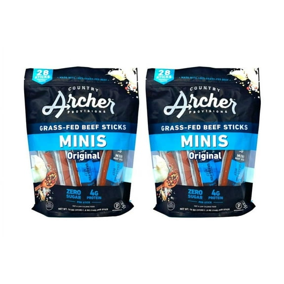 Country Archer Mini Beef DHF10 Sticks Original Flavor - 56 Individually Wrapped Mini Beef Sticks Total - Gluten Free - Made With 100% Grass Fed Beef - Certified Paleo