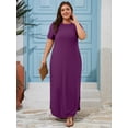 thumbnail image 3 of SHOWMALL Women's Plus Size Maxi Dress with Pockets, Valentine's Day Galentine's Self-Care Gift for Her, Purple 4X Side Slit Short Sleeve Long Dress, 3 of 6