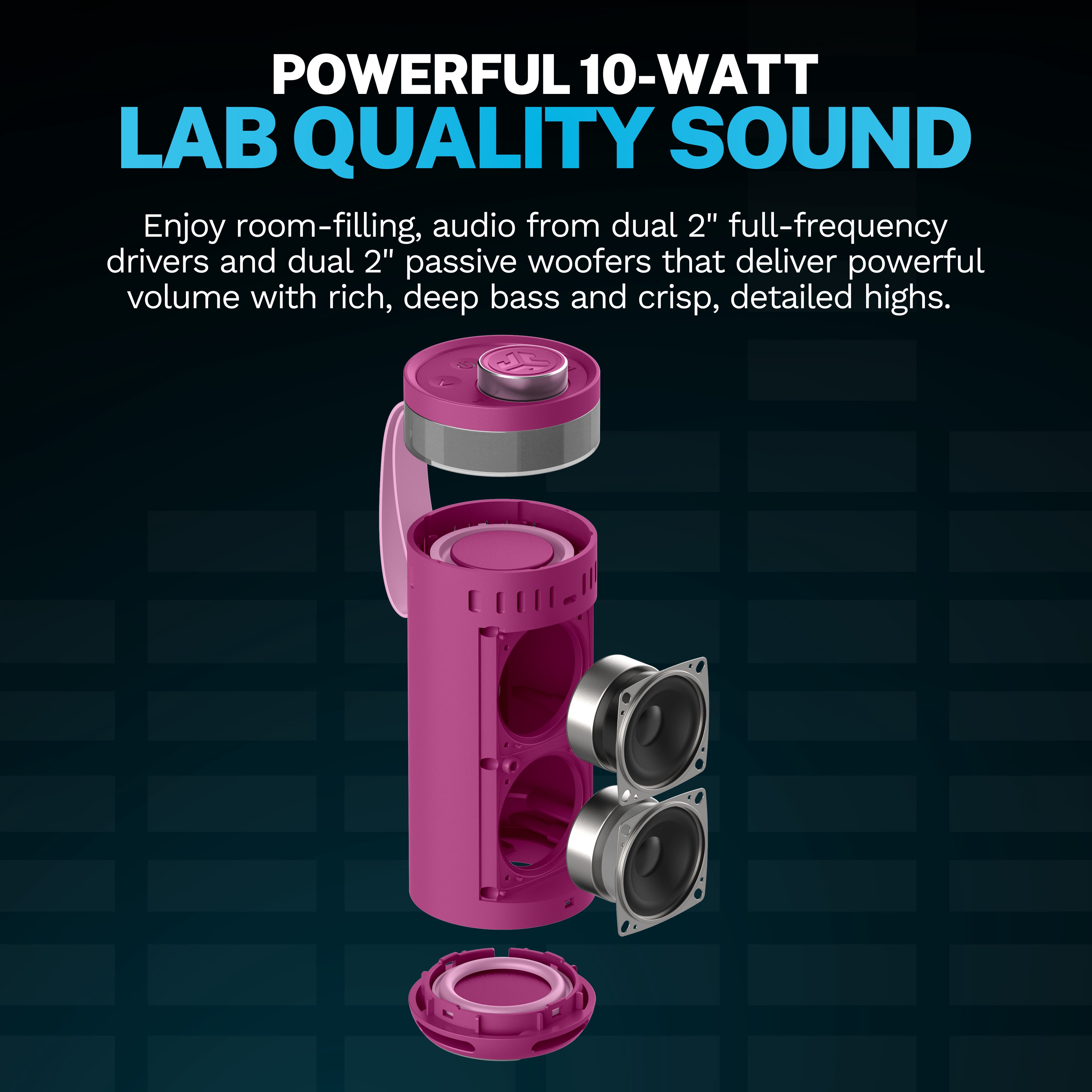 JLab GO Party Speaker - Mulberry; Bluetooth Portable Speaker with RGB Lighting, 10W