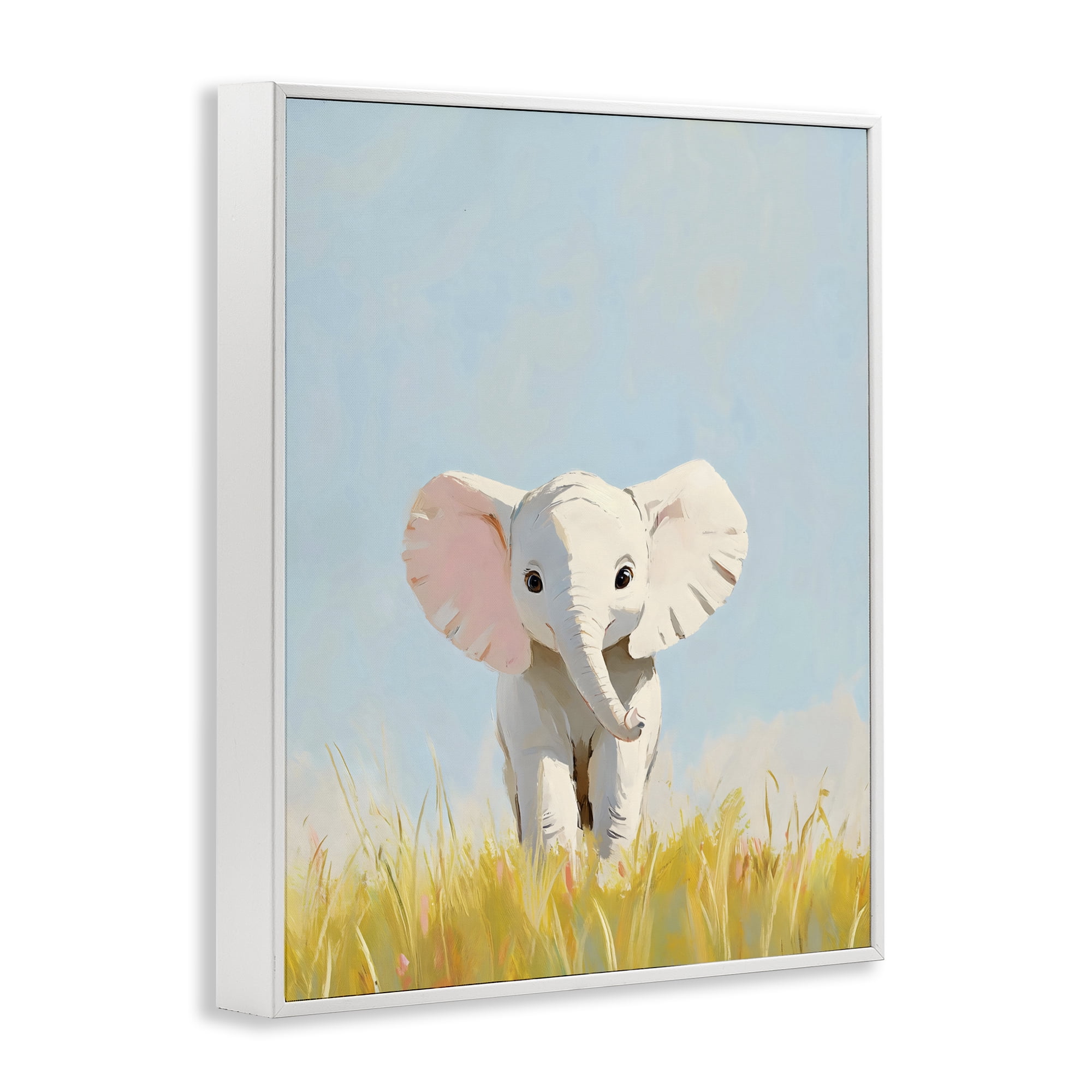 Stupell Industries White Baby Elephant in Grass White Framed Giclee Art, design by The Prints Vibe