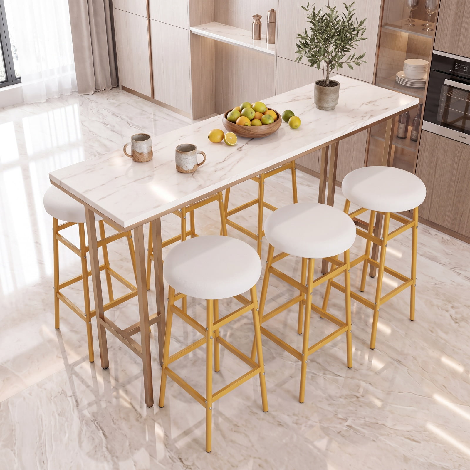 Furnibear Backless Bar Stools Set of 2 Linen Padded Metal Frame with Footrest