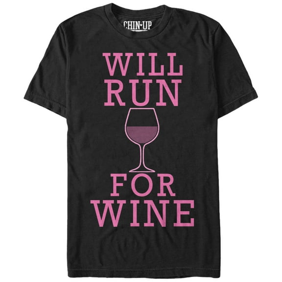 Women's CHIN UP Will Run For Wine Boyfriend Graphic Tee Black Small