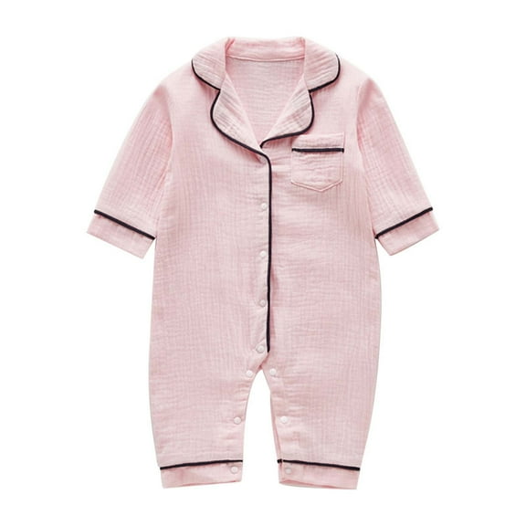 JAKANYQ Infant Baby Girl Boy Pajamas Romper Button Up Pajamas Footie Pjs Jumpsuit Onesie Clothes Pink 12-18 Months