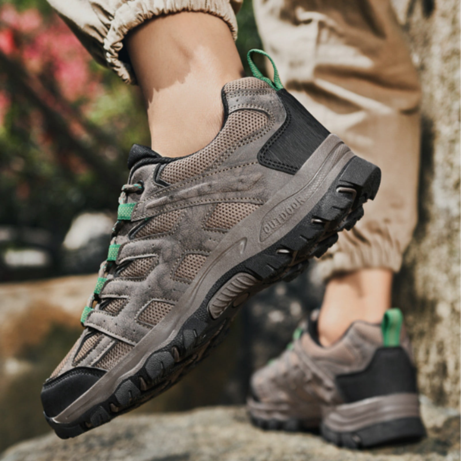 XIMIN Men's Waterproof Non-Slip Hiking Shoes Leather Low-Top Trail Running Sneakers Breathable Lightweight Mesh Travel Shoes Outdoor Trekking Boots (8, Brown)
