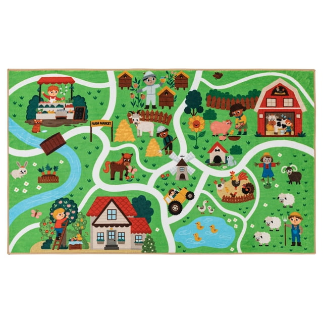JML Area Rugs 3'x5', Kids Playmat Rugs, Educational Learning Area Rugs for Playing, Children Carpet for Kids Bedroom Playroom Classroom,Country Life Farm Animals