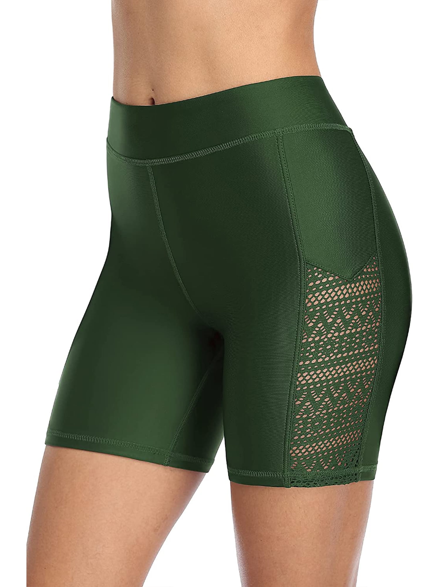 Womens Hollow Out Swim Shorts High Waisted Long Swim Shorts Black Swim Capri Pants