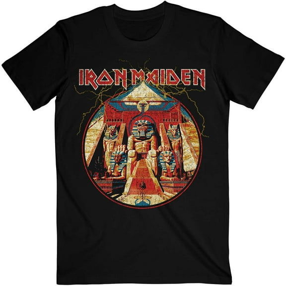 Iron Maiden Unisex T-Shirt Powerslave Lightning Circle (Medium)