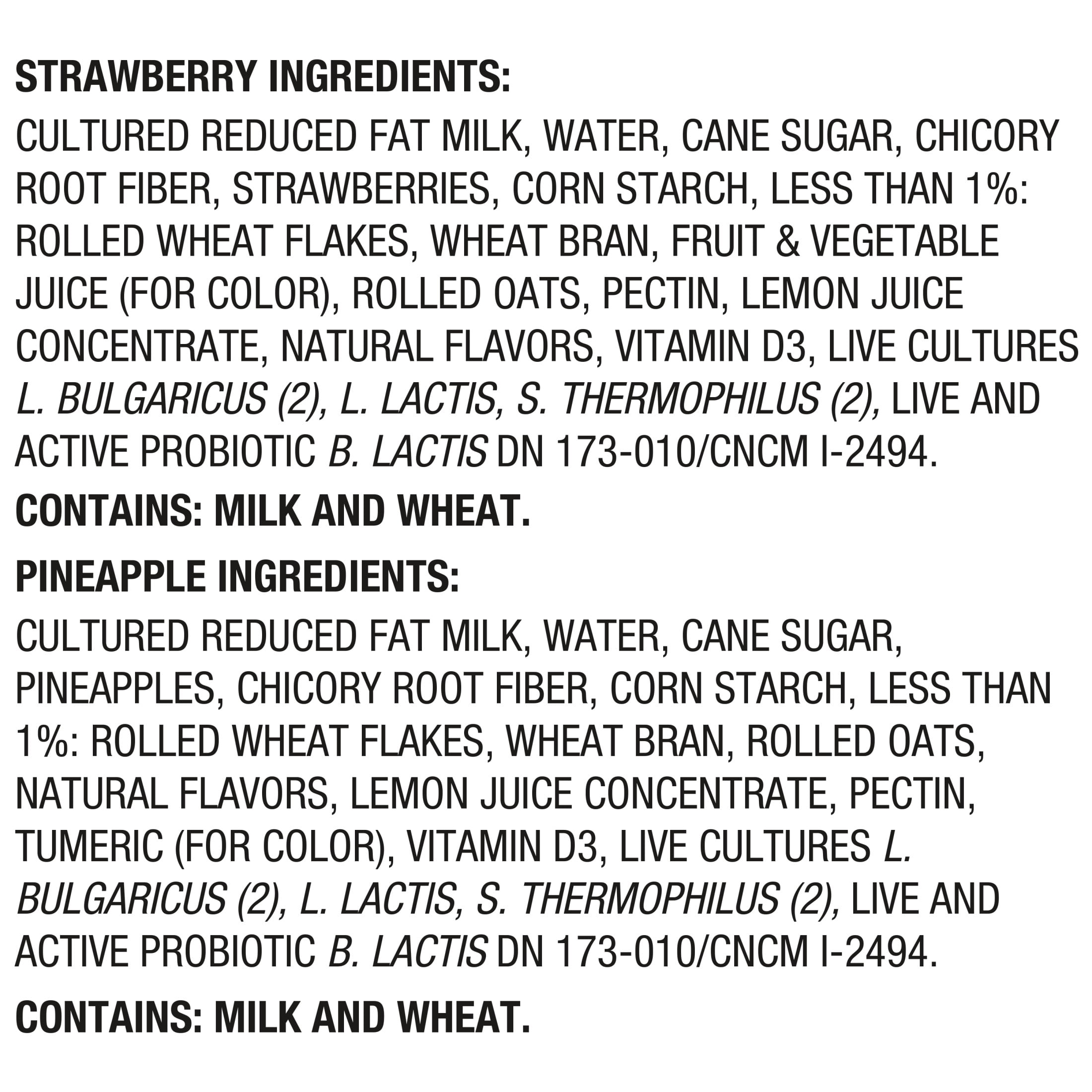 Activia Fiber Strawberry and Pineapple Low Fat Probiotic Yogurt Cups Variety Pack, Helps Support Gut Health, 4 oz, 12 Count