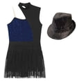 thumbnail image 5 of YONGHS Womens Sleeveless Latin Jazz Dance Leotard Tuxedo Bodysuit Dress With Hat Navy Blue XL, 5 of 7