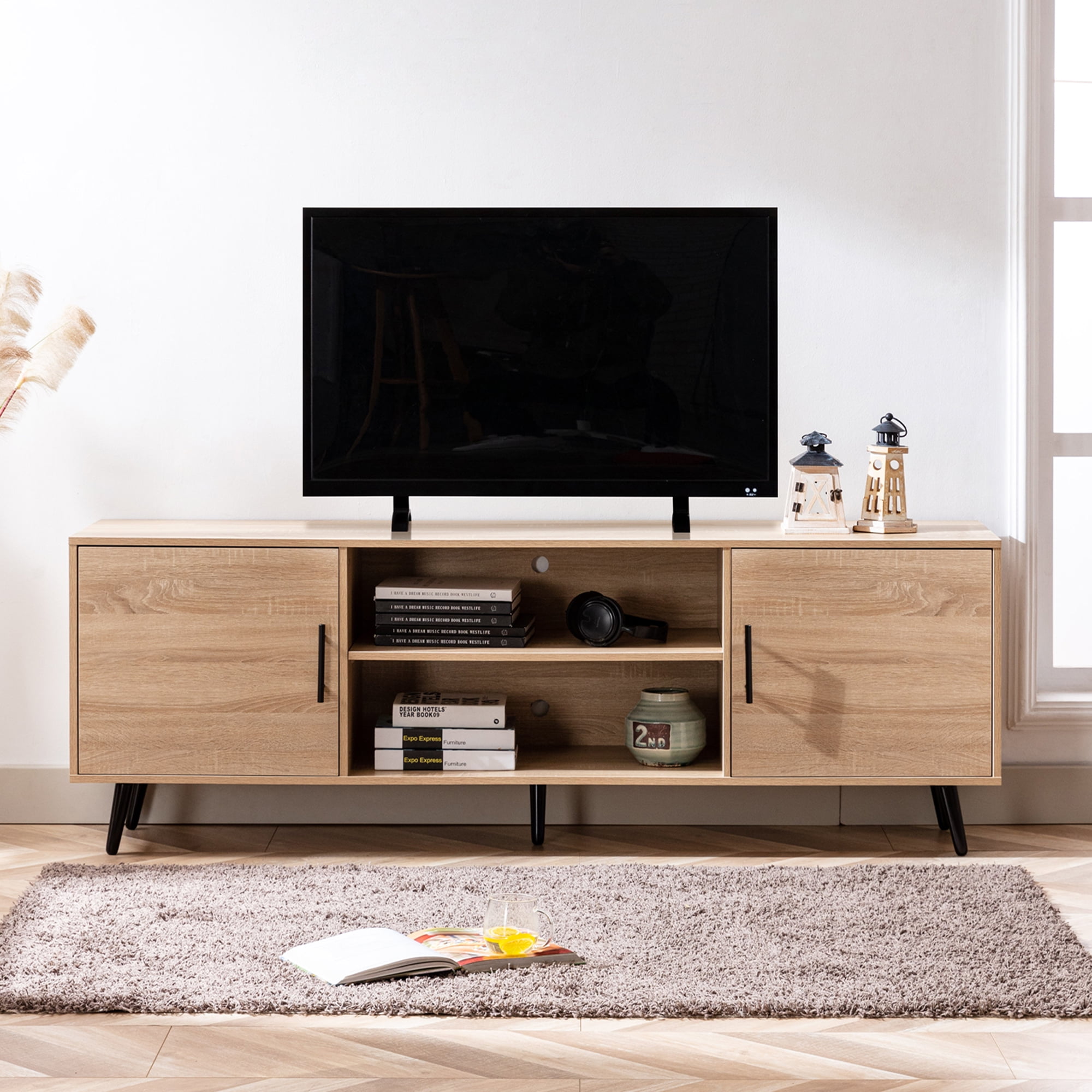 ChVans 70 Inch Mid Century Modern TV Stand for TVs up to 80 inches, Wood TV Stand with Storage, Entertainment Center for Living Room Bedroom, TV Media Console