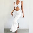 thumbnail image 5 of Women's Cross Twist Front Halter Cami Tops and Skirt Summer Solid Color Pleated Slim Fit Dress White, 5 of 9