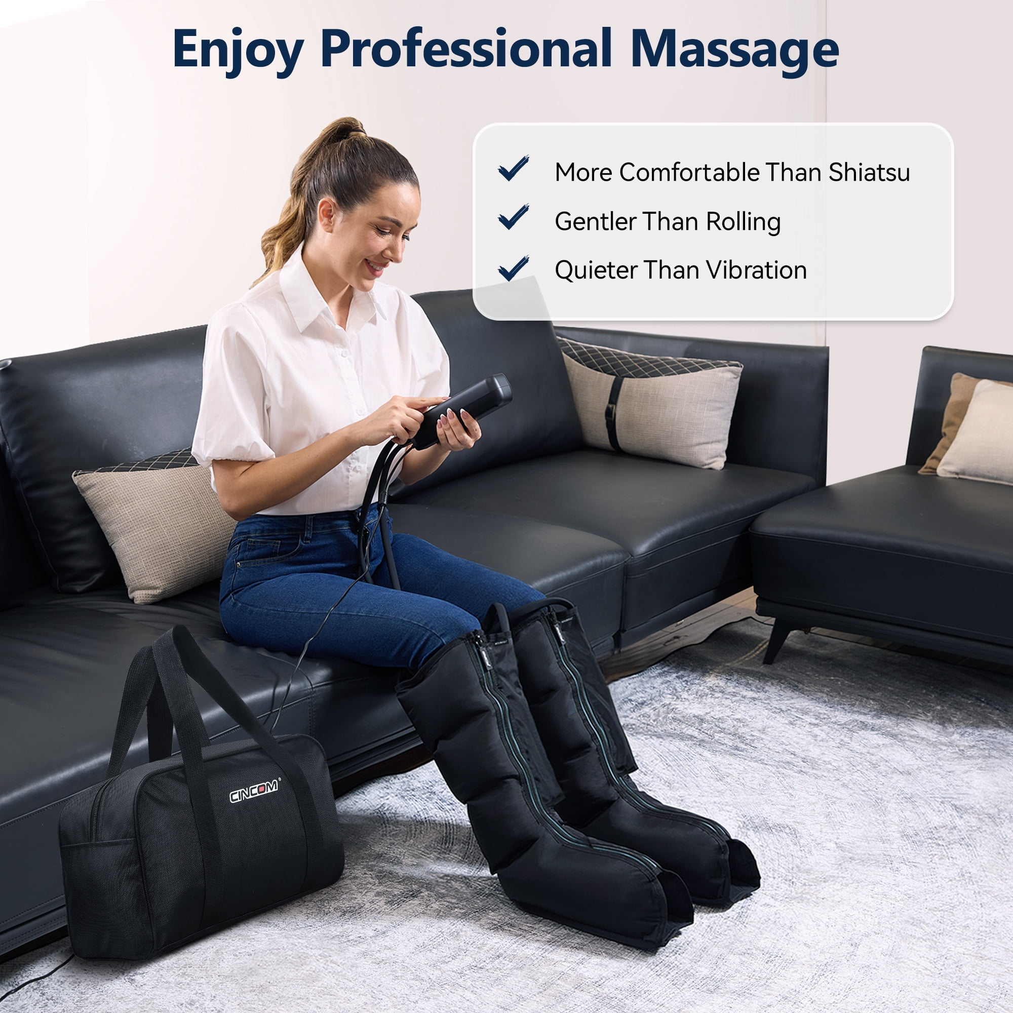 CINCOM Leg and Foot Massager for Circulation, Air Compression Calf Knee Massager, Handheld Controller with Multiple Massage, Leg Wraps Massage Boots for Pain Relief