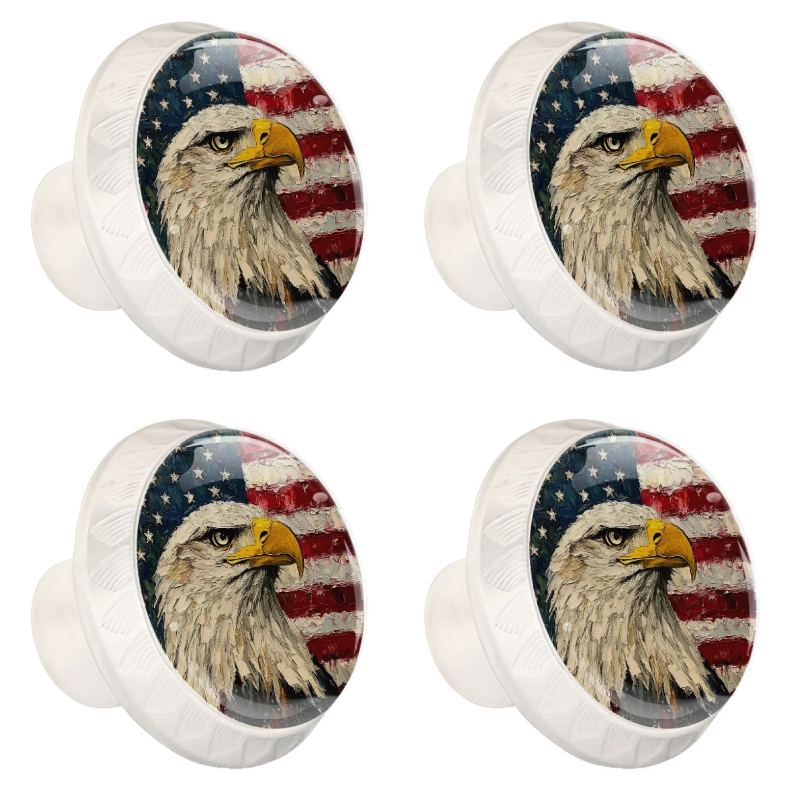 4 Pcs Eagle and American Flag Knobs for Kitchen Cabinet Cupboard Dresser Bookcase Drawer Pulls Handles Round Home Decor