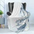 thumbnail image 4 of Vintage Boat Soft Flannel Fleece Throw Blanket, Hand Drawn Beach with a Ship on Shore Palm Trees Volcano Mountain, Cozy Plush for Indoor and Outdoor Use, 70" x 90", Baby and Night Blue, by Ambesonne, 4 of 5