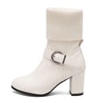 thumbnail image 5 of YLYL Women's Mid-Calf Boots Leather Knitted Heel Closed Pointed Buckle Block Non-Slip Business Party Boots, 5 of 8