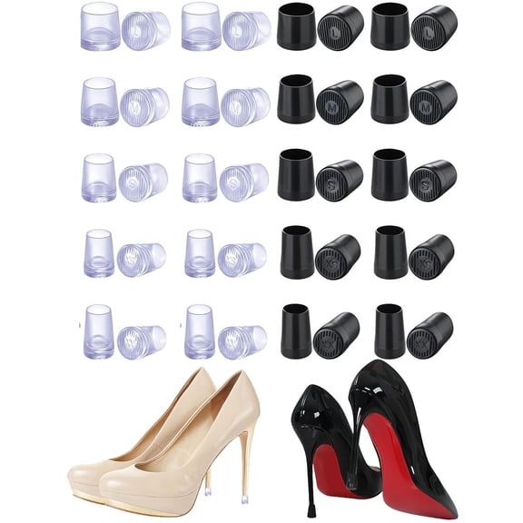 Heel Caps for High Heels, 20 Pairs High Heel Replacement Protectors and Heel Covers, 5 Sizes Anti-Slip Noise-Reducing Stiletto Heel Stoppers for Grass, Wedding, Gravel, Outdoor Use