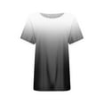 thumbnail image 4 of Scyoekwg Womens Summer Short Sleeve Tops Round Neck Basic Tops Lightweight Loose Trendy Gradient Color Blouses (Black,XL), 4 of 5