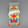 thumbnail image 1 of Safari Duvet Cover Set, Polygonal Lion Face with Geometric Shades and Effects Exotic King of Jungle Theme, Bedding Set with Shams and Fitted Sheet, 3 Sizes, by Ambesonne, 1 of 3