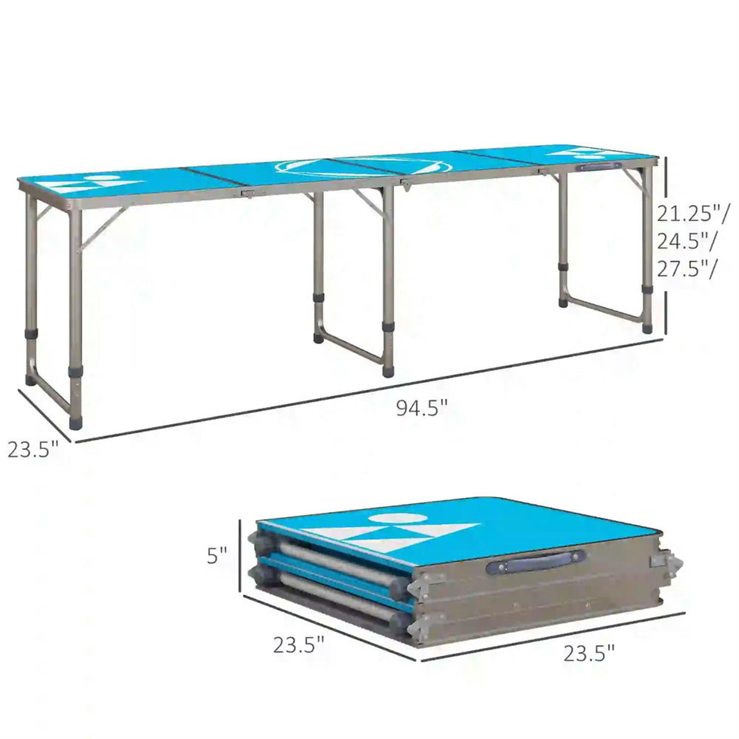 Demi Bonn Outdoor Aluminum Folding Table with Adjustable Legs, 8ft Picnic Table for BBQ, Beach, Hiking, Blue