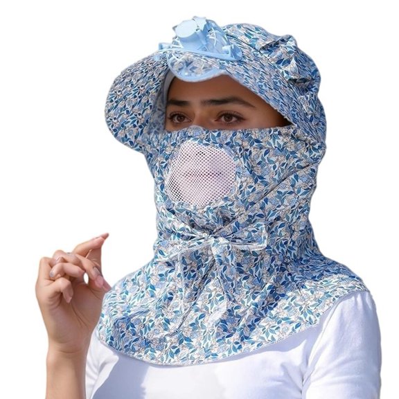 FUZHIQ Breathable Mesh Cooling Fan Hat, Solar & USB Rechargeable Sun Hat, Wide Brim UPF50 Summer Hat for Women Hiking Fishing Travel Outdoor,A