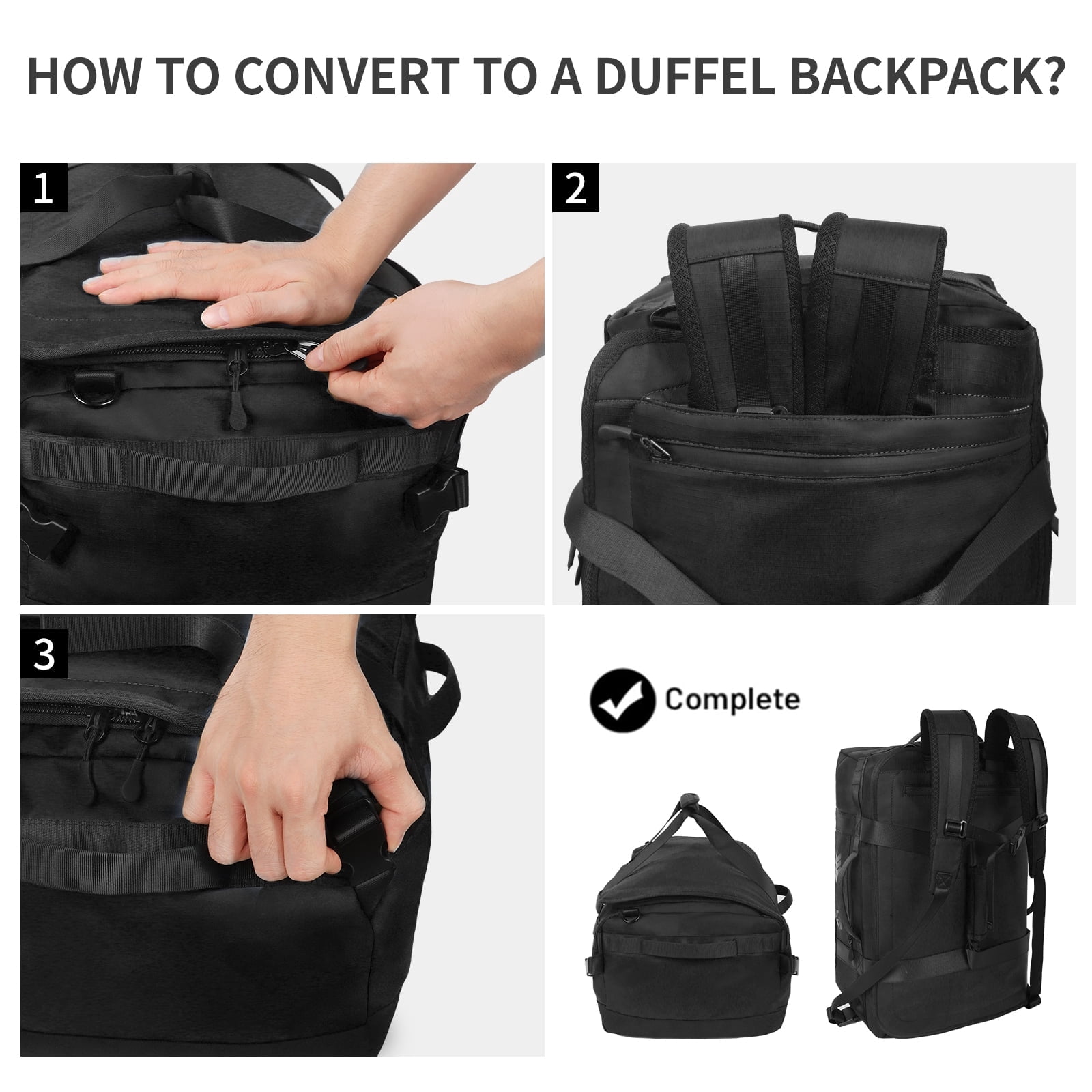 New York Xpress 40L Convertible Duffel Bag,Heavy-Duty Water-Resistant Travel Bag with Backpack Straps, Black - LX737