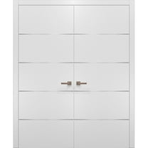 Solid French Double Doors | Planum 0020 White Silk | Wood Solid Panel Frame Trims | Closet Bedroom Sturdy Doors -36" x 84" (2* 18x84)