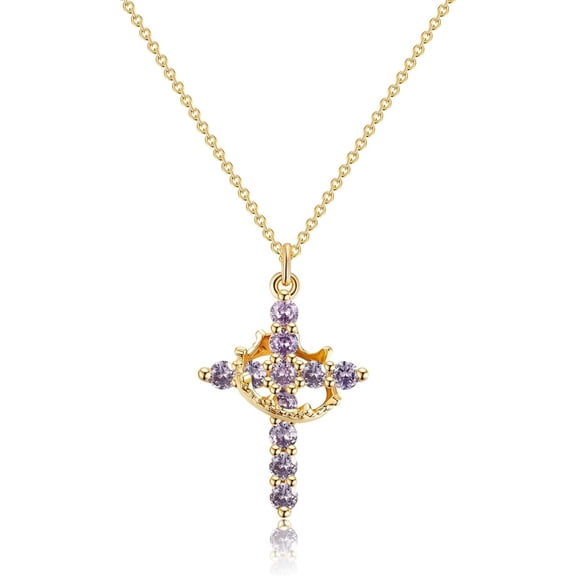 SUETOR Cross Necklace for Women, 14K Gold Plated Crown Cross Pendant Necklace, Non-Tarnish Faith Jewelry for Women, Christian Religious Gifts