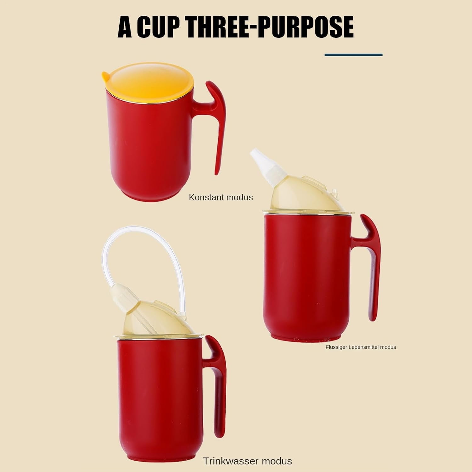 Lunxisen 3 pcs Healthcare Adult Drinking Cup for Elderly Non Spill Cups Dishwasher Safe Plastic Two Handled Cup for Elderly Plastic Beakers for Adults, Disability People
