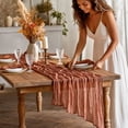 thumbnail image 5 of Linen Table Runner Boho Rustic Wedding Decor 118.11X35.43Inch Table Runner For Baby Shower Bridal Shower Fall Decor Home Engagement Party Christmas Decorations,Brick red, 5 of 7