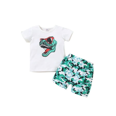 

Binwwede Baby Boy s Clothes Set Cartoon Dinosaur Short Sleeve Tops Camouflage Short Pants Summer Outfits Suits MHX