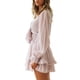 thumbnail image 4 of Vestido de manga larga para mujer Escote en V profundo Color liso Vestido de primavera y verano Cintura alta S-3XL Mini vestido de talla grande SAYOO moda, 4 of 7