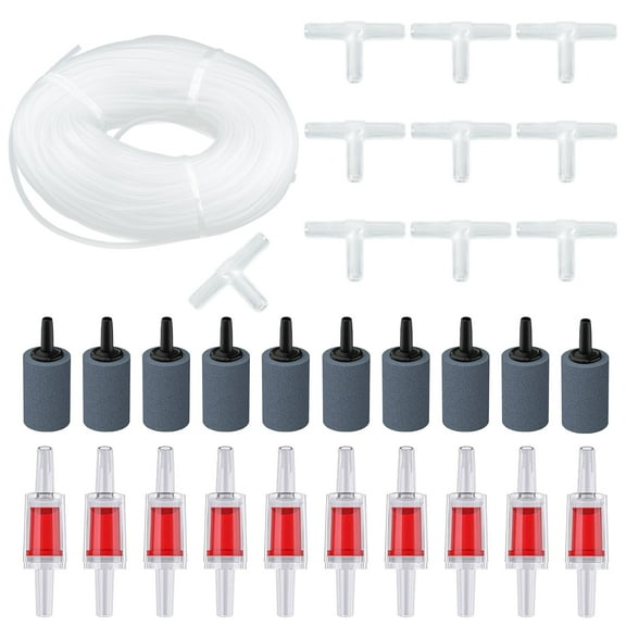 Aquarium Air Pump Accessories -23 feet Aquarium Air Tube, Aquarium Air Pump One-way Check Valve, Air Stone and Connector, Aquarium Accessories, 30 Pieces