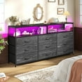 thumbnail image 2 of 55" W Dresser for Bedroom with 9 Drawers, LED TV Stand with Power Outlets for 45, 55, 65 Inch TV, Sturdy Long Chest of Drawers with Extra 2 Storage Wooden Shelves, Grain Black, 2 of 8