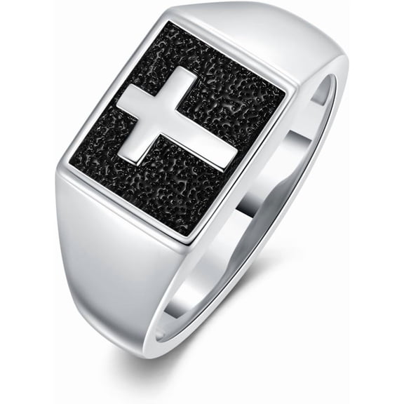 SOULMEET Cross Ring 925 Sterling Silver Cross Signet Rings Christian Jewelry for Men
